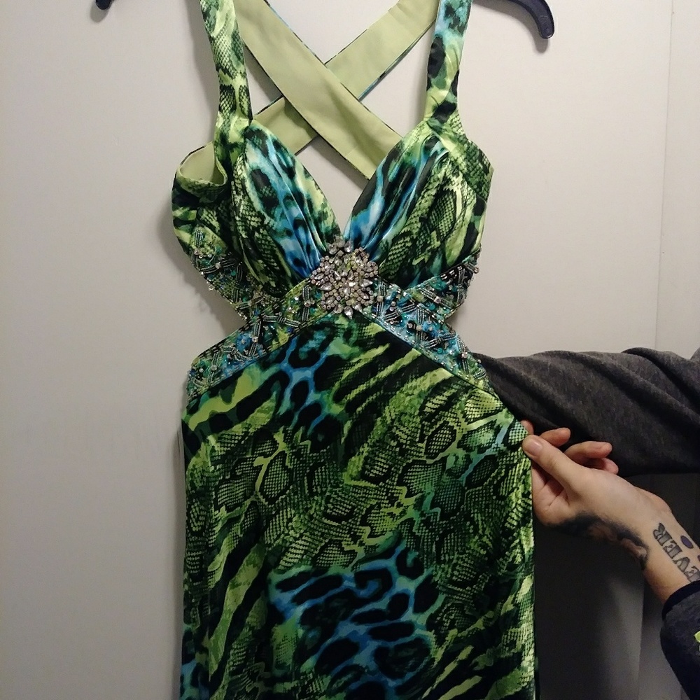 Blue/green prom dress open back size 3/4
